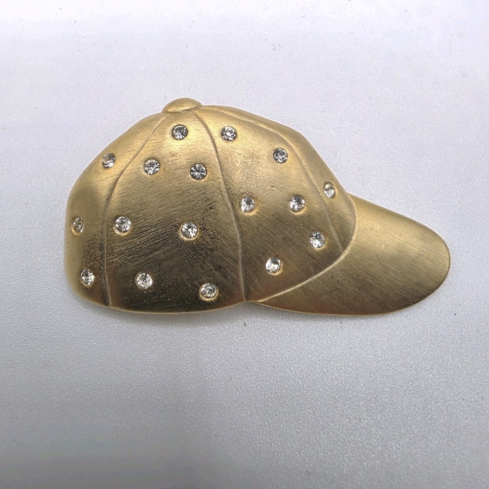 JJ JONETTE Pave Baseball Hat Cap Brooch Pin